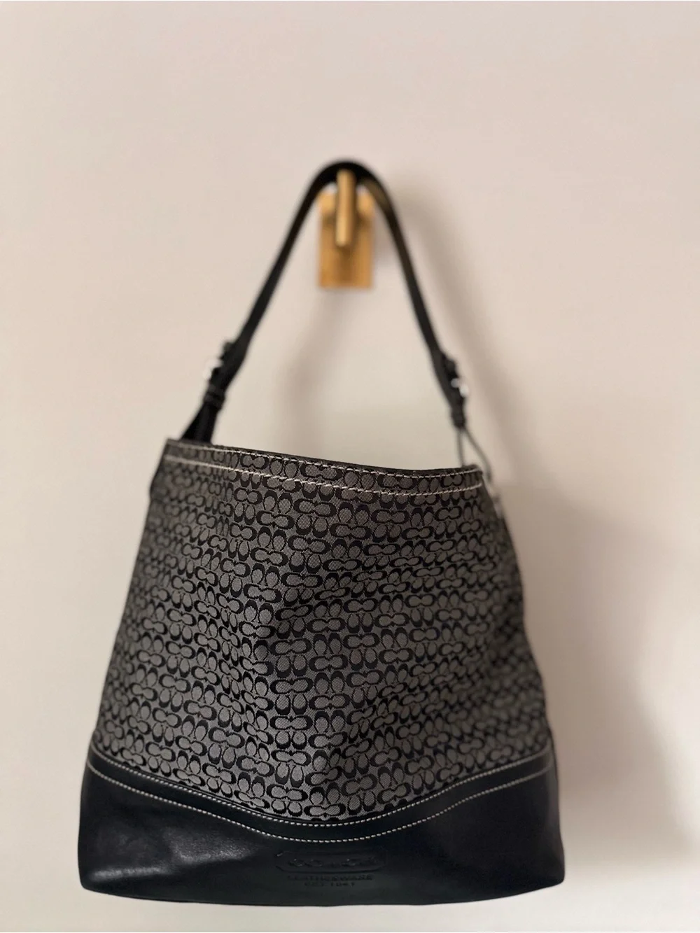 COACH Black Signature Canvas & Leather Hobo Bag